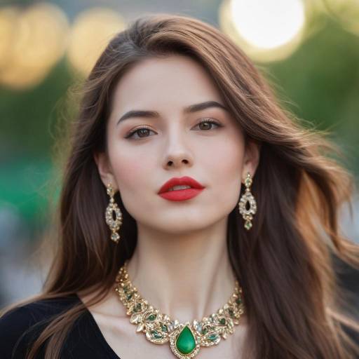 Elegant Woman Wearing Gold and Emerald Jewelry