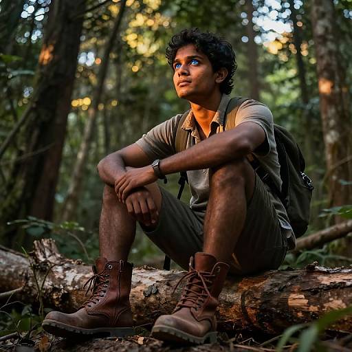 South Asian Adventurer in Golden Forest