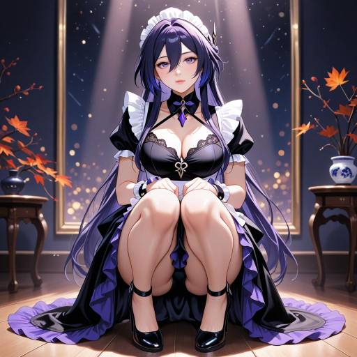 Elegant Maid with Purple Hair and Whimsical Charm