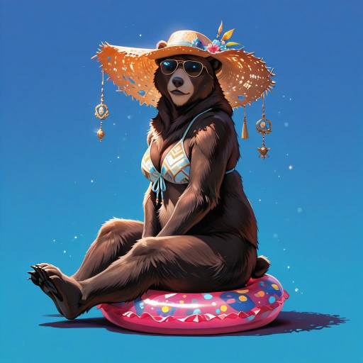 Playful Bear Relaxing in Summertime Vibes