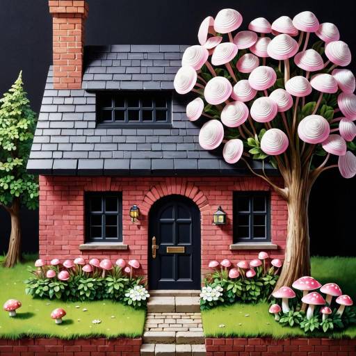 Charming Still Life with Flowers and House