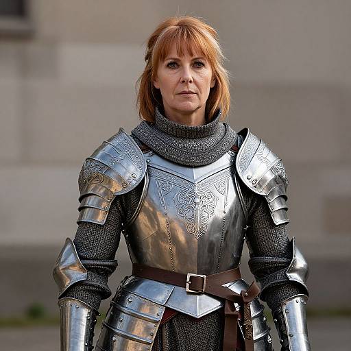 Confident Woman in Detailed Medieval Armor