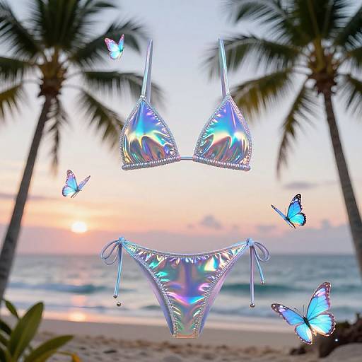Futuristic AI Micro Bikini on Tropical Beach