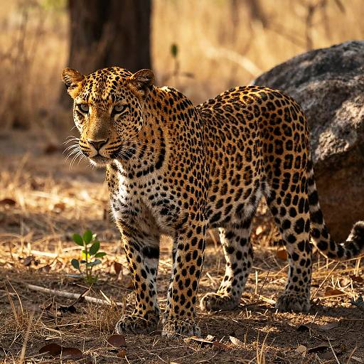 Sleek Leopard in Sunlit Forest