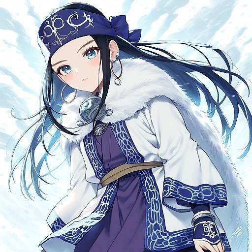 Illustration of Asirpa, golden kamuy in the style of Murata tefu