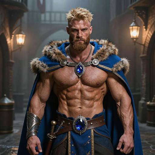 Muscular Medieval Warrior in Foggy Night