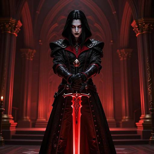 Mysterious Gothic Warrior in Dark Hall
