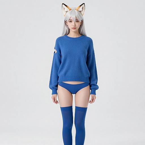 White-Haired Fox Girl in Blue