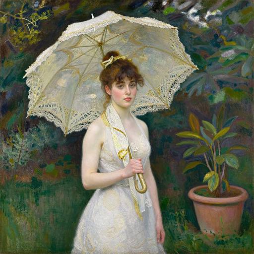 Graceful Woman with Ornate Parasol