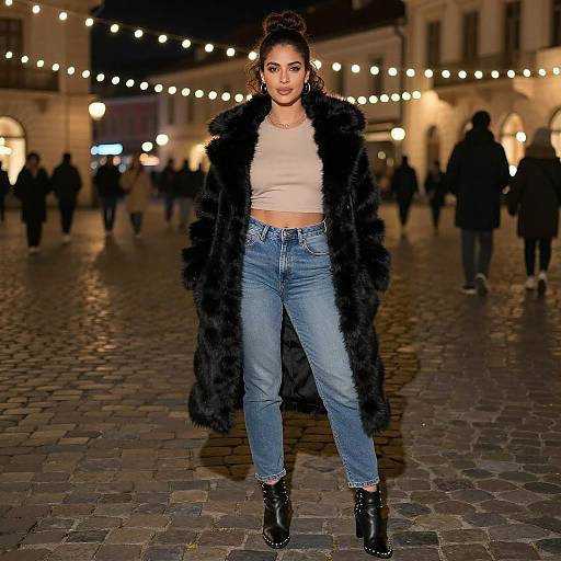 Confident Woman in Nighttime Plaza