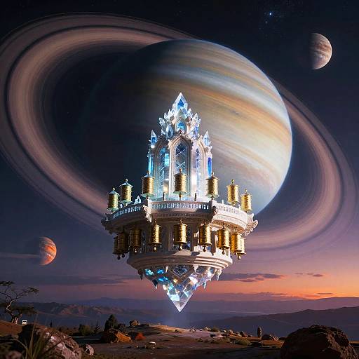 Floating Crystalline Monastery on Gas Giant