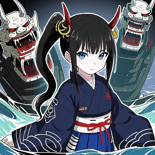 Illustration of Ancient destroyer oni, kantai collection in the style of Nokoppa