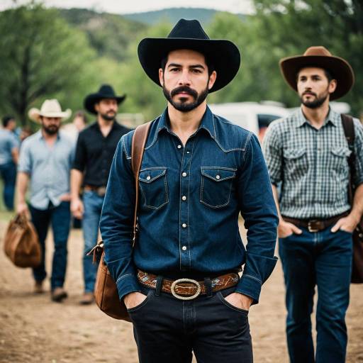 Group of Hispanic Men in Cowboy Attire Outdoors