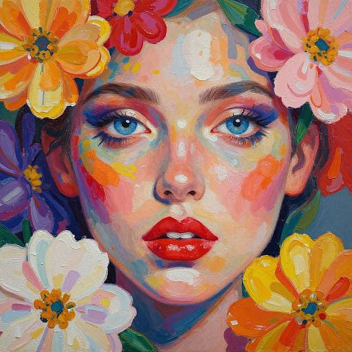 Vibrant Floral Impasto Woman Portrait