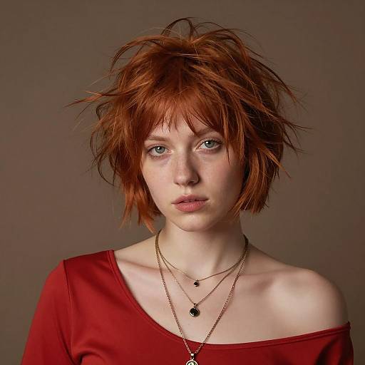 Portrait of Woman with Messy Red Pixie Cut