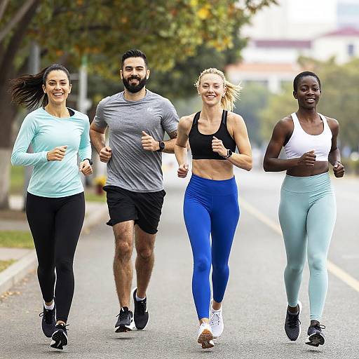 Group Jogging on Paved Path