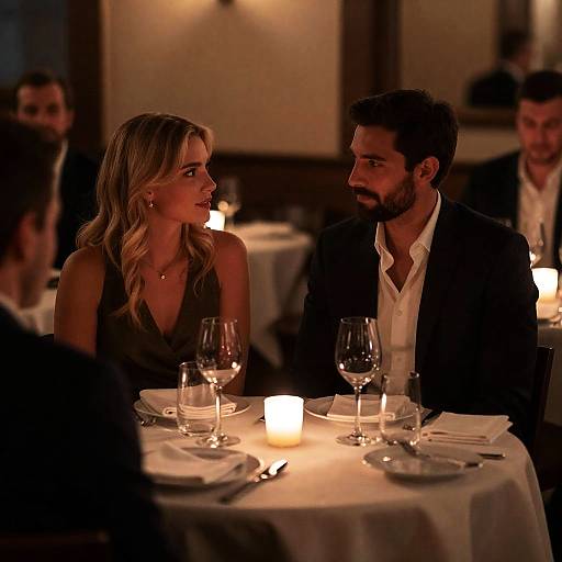 Couple Dining in Candlelit Restaurant