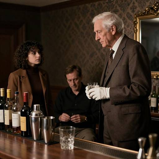 Three People in Dimly Lit Bar Room
