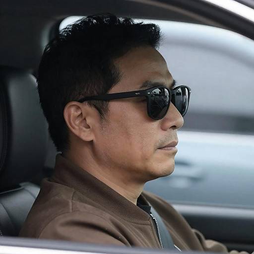 Middle-Aged Man Driving with Sunglasses