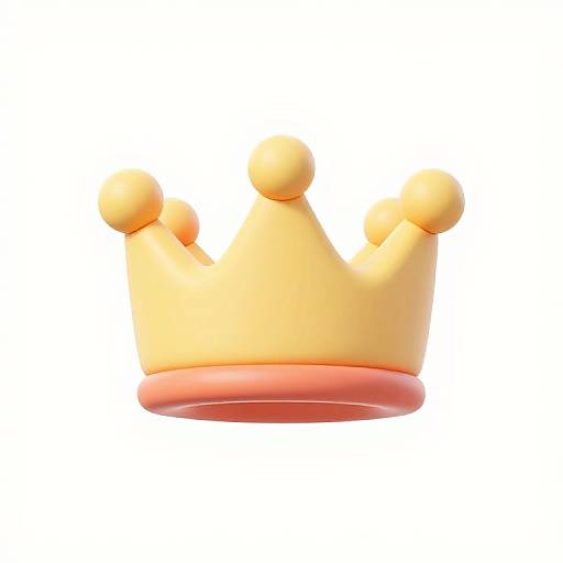 Digital illustration of a yellow, three-dimensional, cartoon-style crown with rounded points and a pink base, floating against a white background.