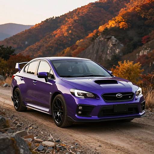 Purple Subaru WRX on Mountain Trail