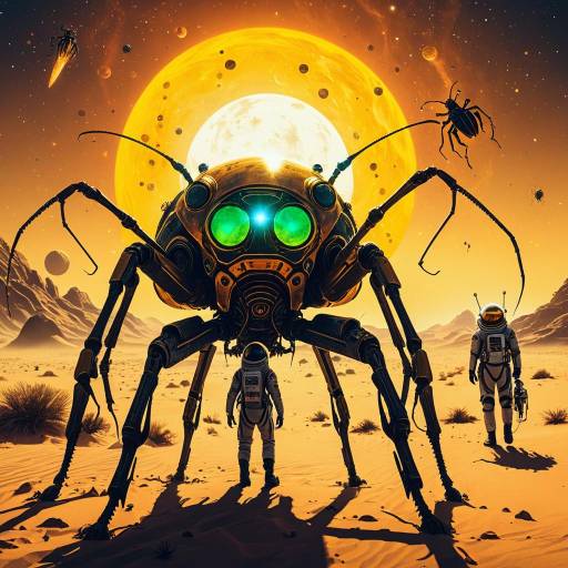 Astronaut Exploring Alien Desert with Luminous Bio-Mechanical Beetle