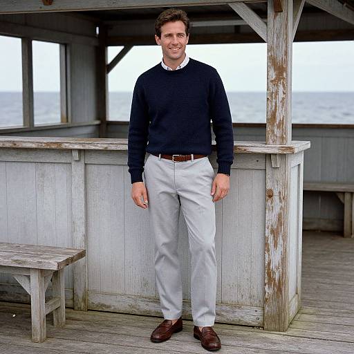 Coastal Casual Style with Piercing Gaze