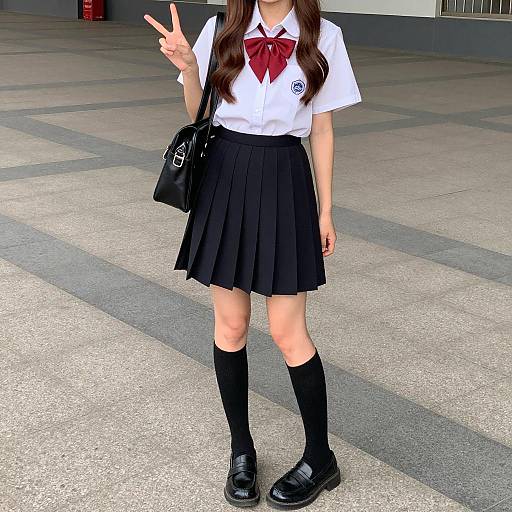 Schoolgirl in Stylish Uniform Outdoors