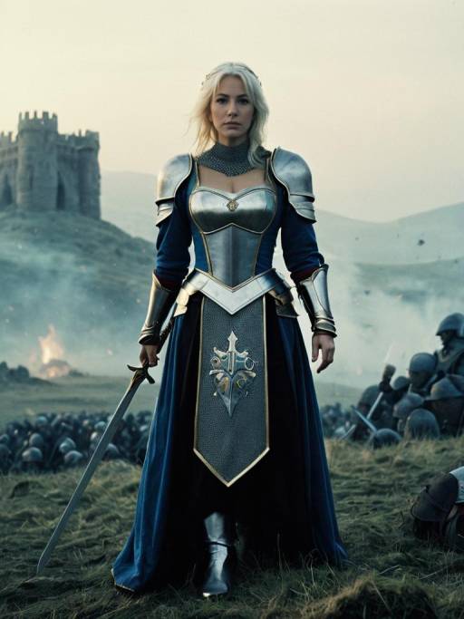 Woman in Medieval Armor on Fantasy Battlefield