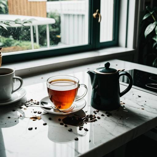 Geometric Tea Spill on Kitchen Counter