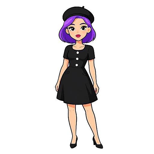 Retro Woman in Black A-Line Dress