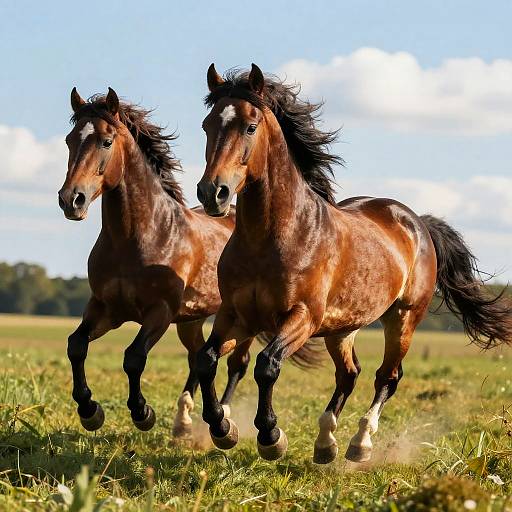 Galloping Horses in Sunlit Meadow