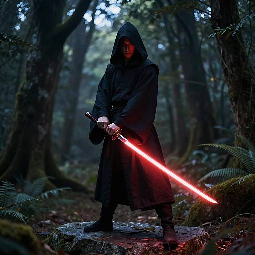 Hooded Sorcerer with Neon Katana