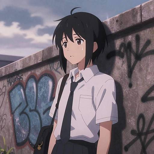 Melancholic Anime Boy in Urban Setting