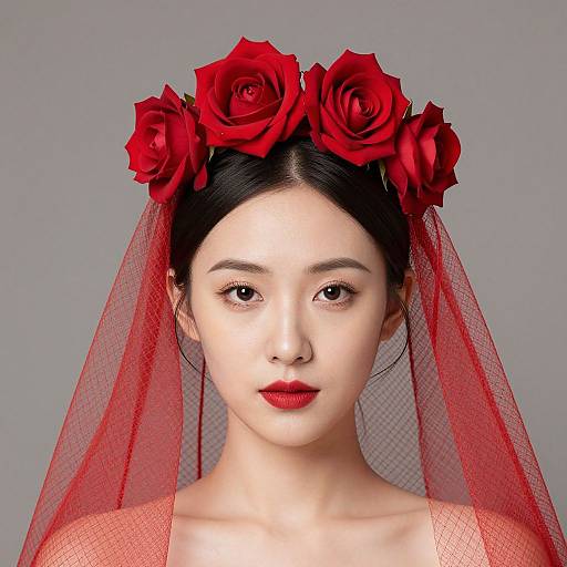 Elegant Woman with Red Rose Crown