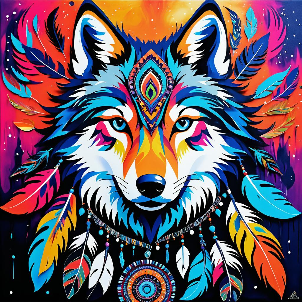 Vibrant Expressionist Wolf Art Piece