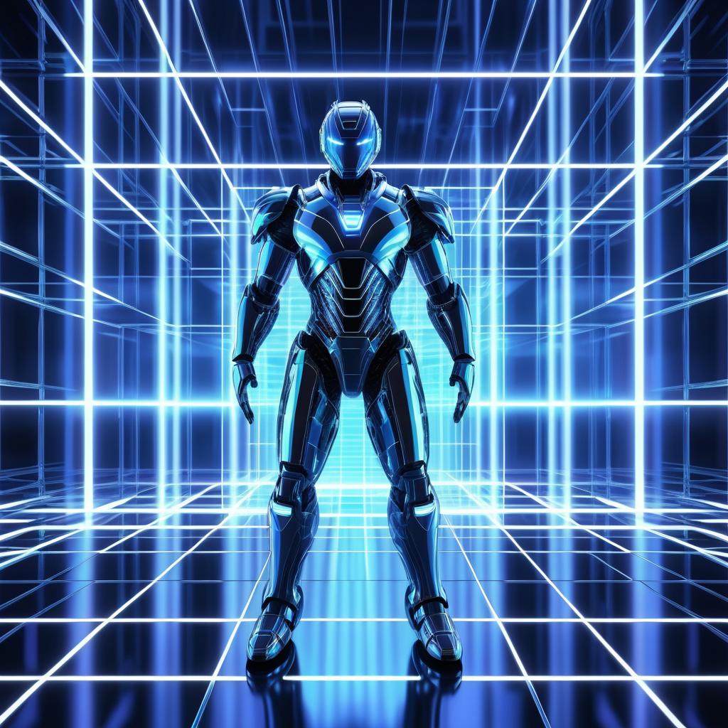 Dynamic Male Robot Emerging from Grid