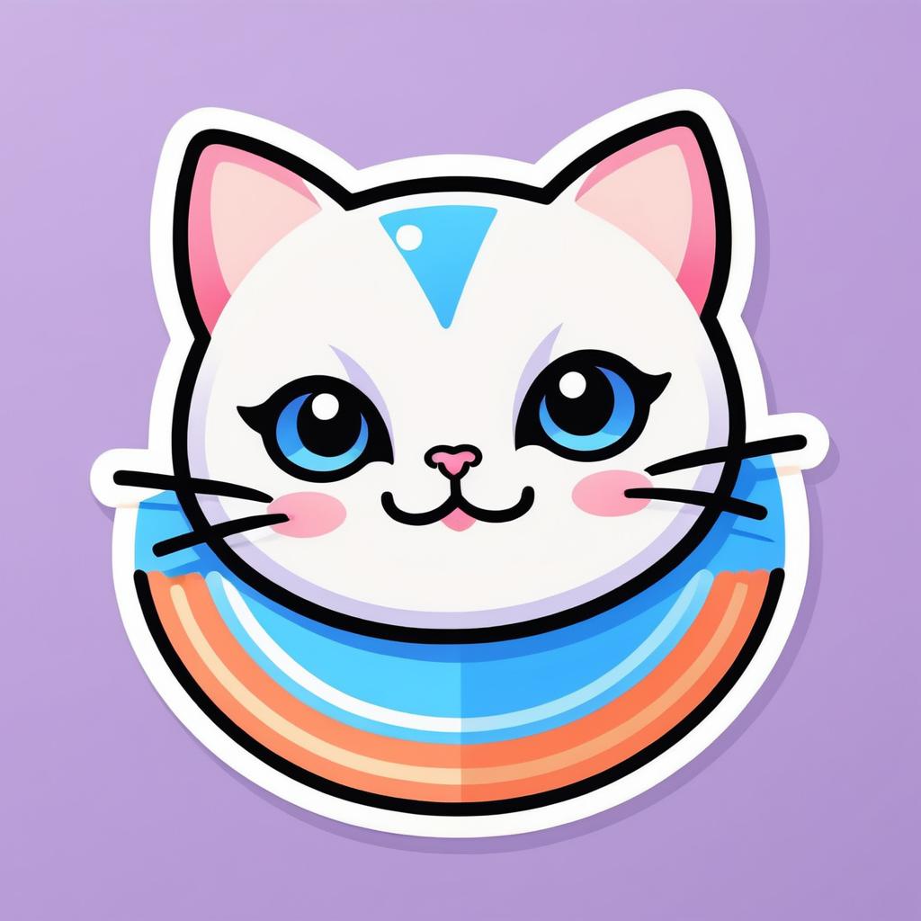 Kawaii Cat Icon: Die-Cut Cartoon Style