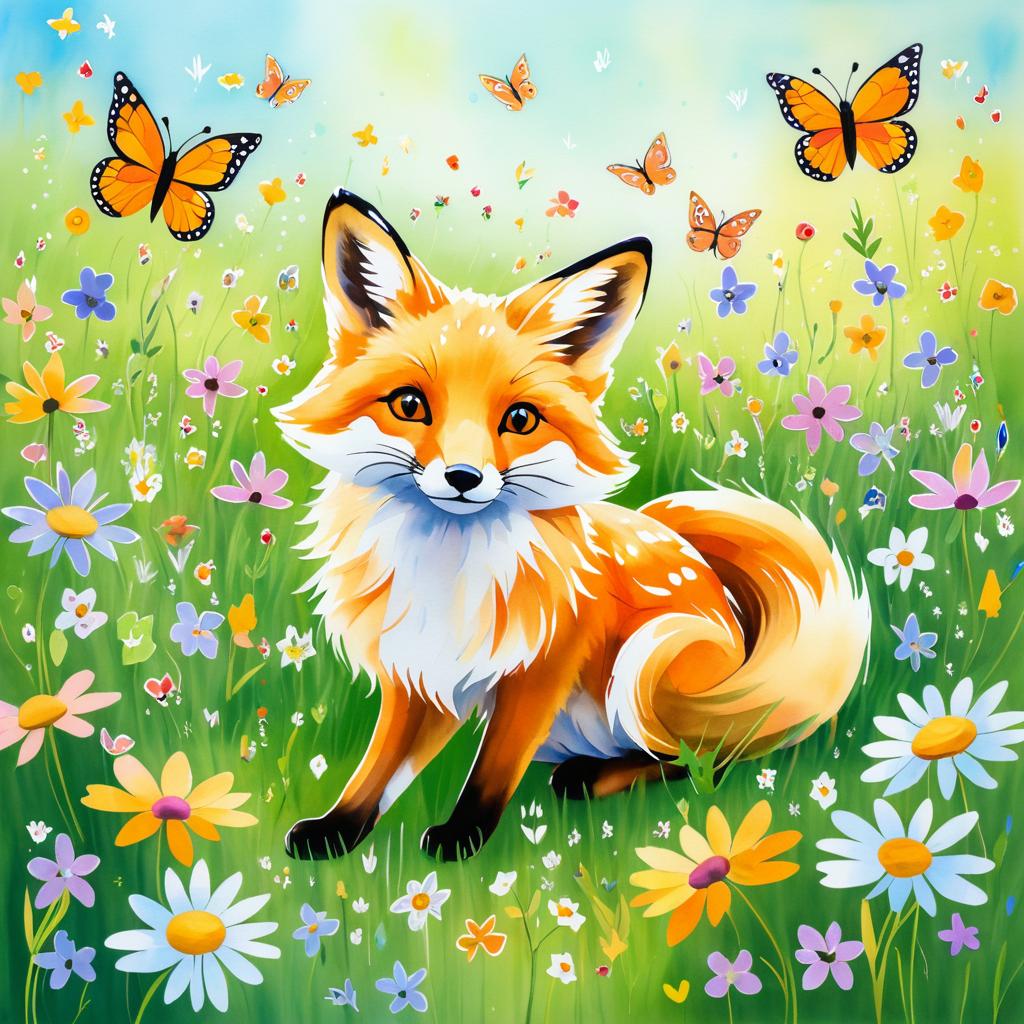 Whimsical Fox in a Sunlit Meadow