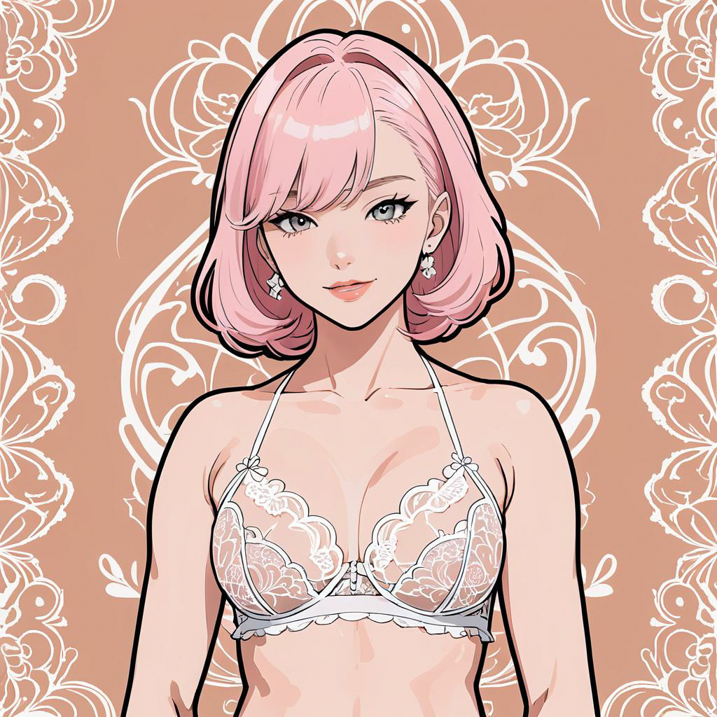 Anime Style Grinning Admirer in Lingerie