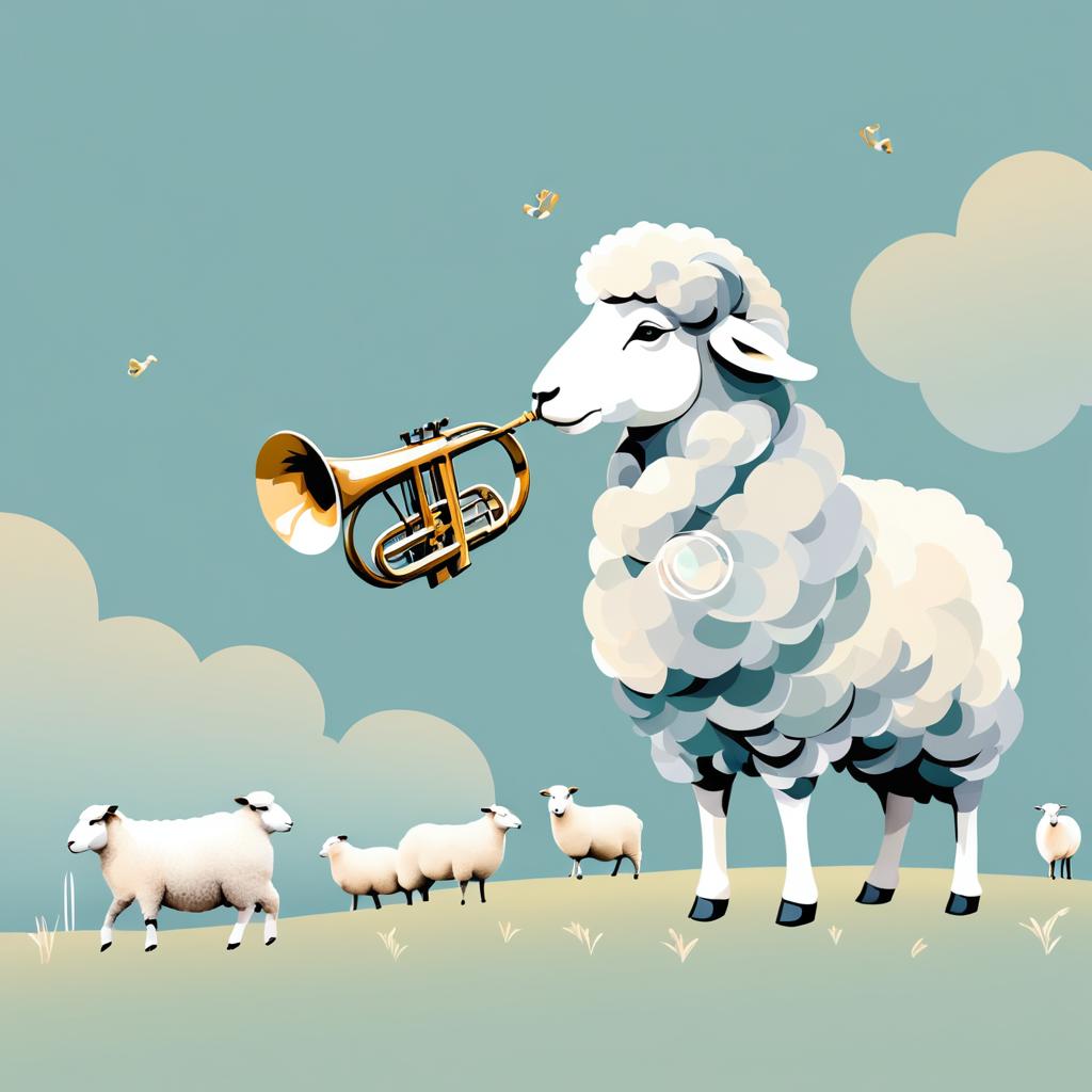 Serene Sheep Playing Saxophone in 2D Art