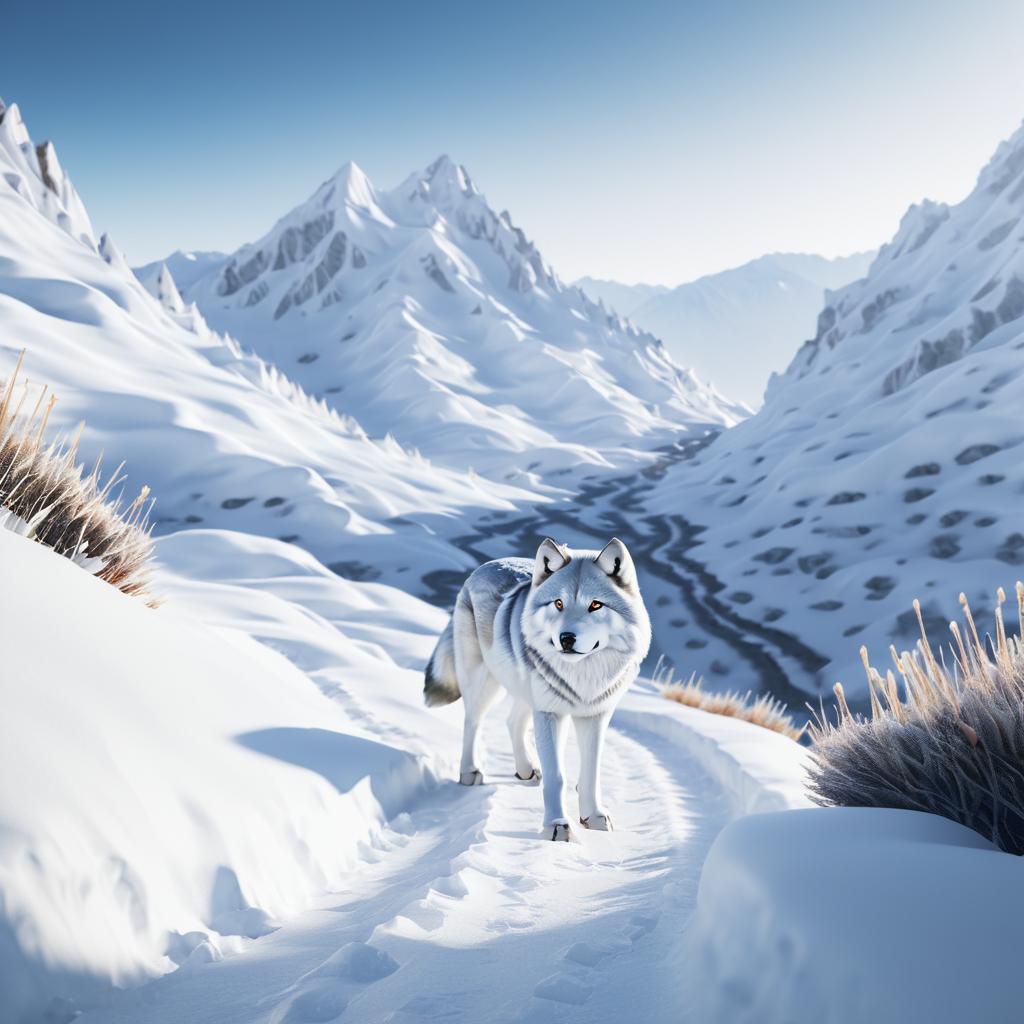 Cinematic Snow Wolf in Mountain Landscape