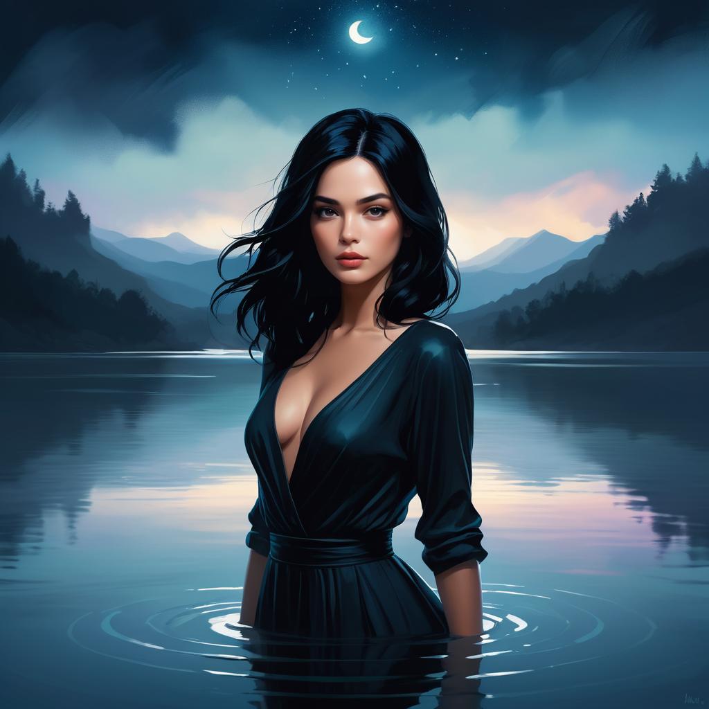 Mystical Woman in Serene Lake Scene