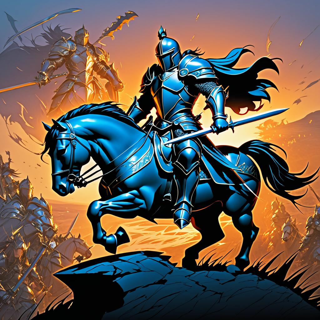 Heroic Knight on Horseback at Dawn