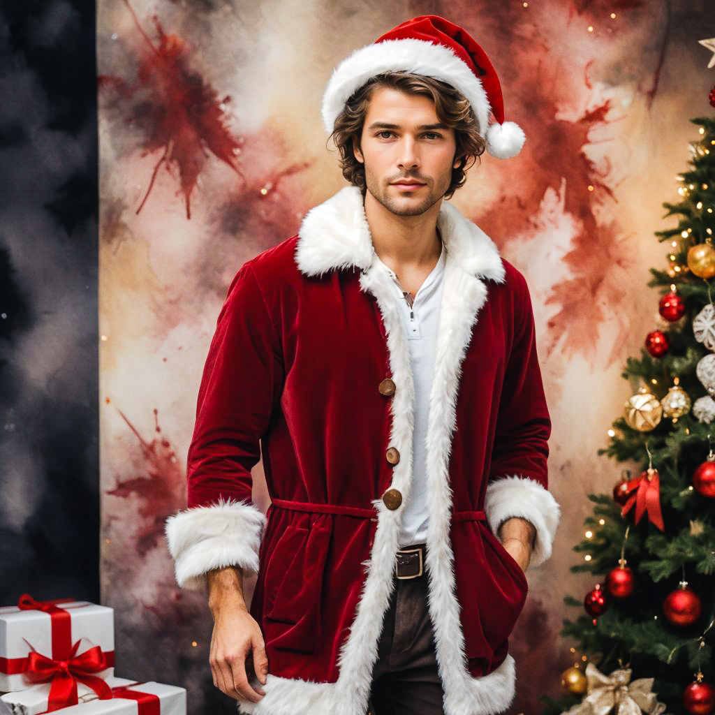 Festive Young Man in Santa Outfit