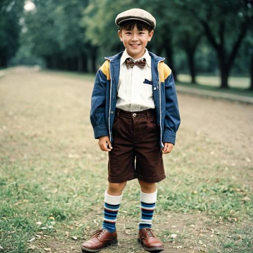 Smiling Boy in Vintage Outfit Outdoors