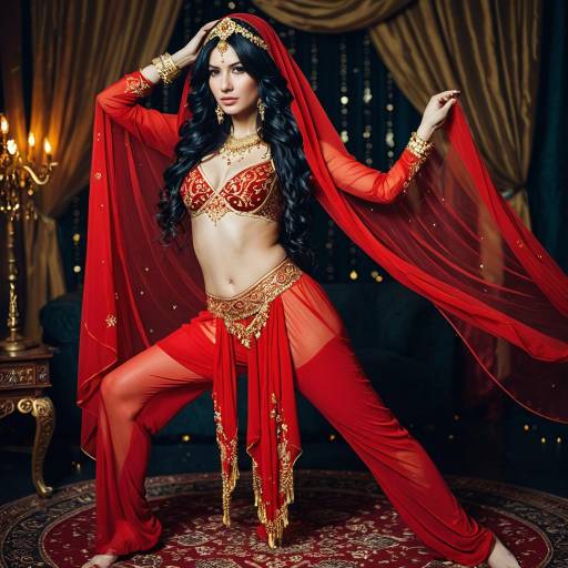 Woman in Red Sultana Costume with Gold Embroidery