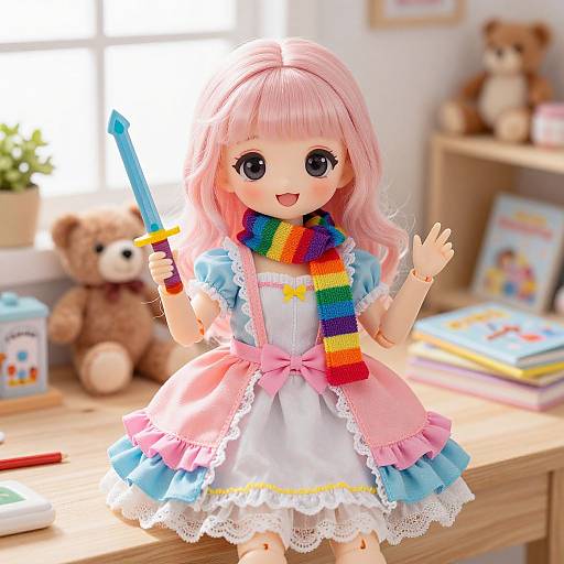 Playful Doll-like Woman in Toy Dress