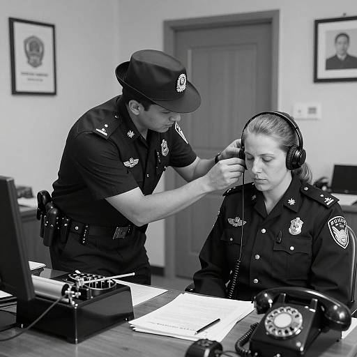 Vintage Police Officers in Wooden Office