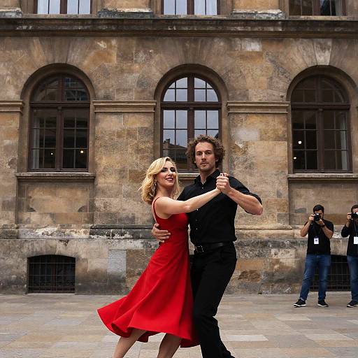 Couple Dancing in Front of Historic Stone Building